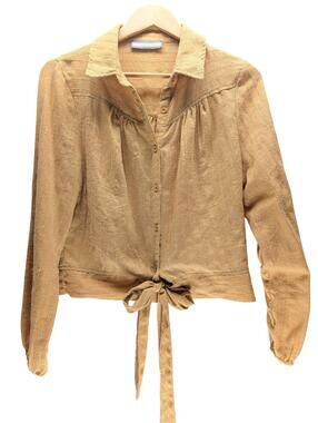 Addie Blouse Women Small (S) Tie Front Long Sleeve Mustard